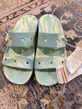 CROCS Women's Mint Green Marble Double-Strap Slide Sandals